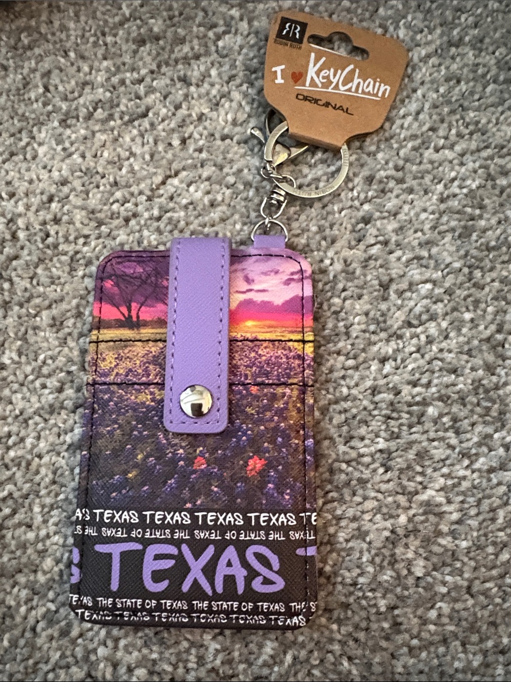 Purple Texas Sunset Phone Card Holder Keychain